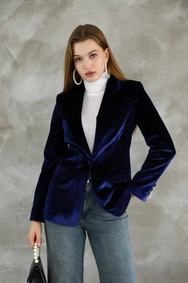 Lacivert Slim Fit Kadife Ceket - Görsel 4
