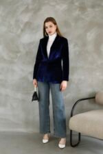 Lacivert Slim Fit Kadife Ceket