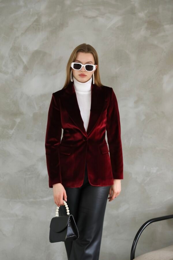 Lacivert Slim Fit Kadife Ceket - Görsel 6