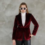 Bordo Slim Fit Kadife Ceket