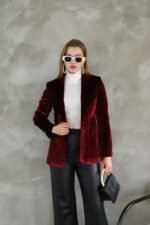 Bordo Slim Fit Kadife Ceket - Görsel 4